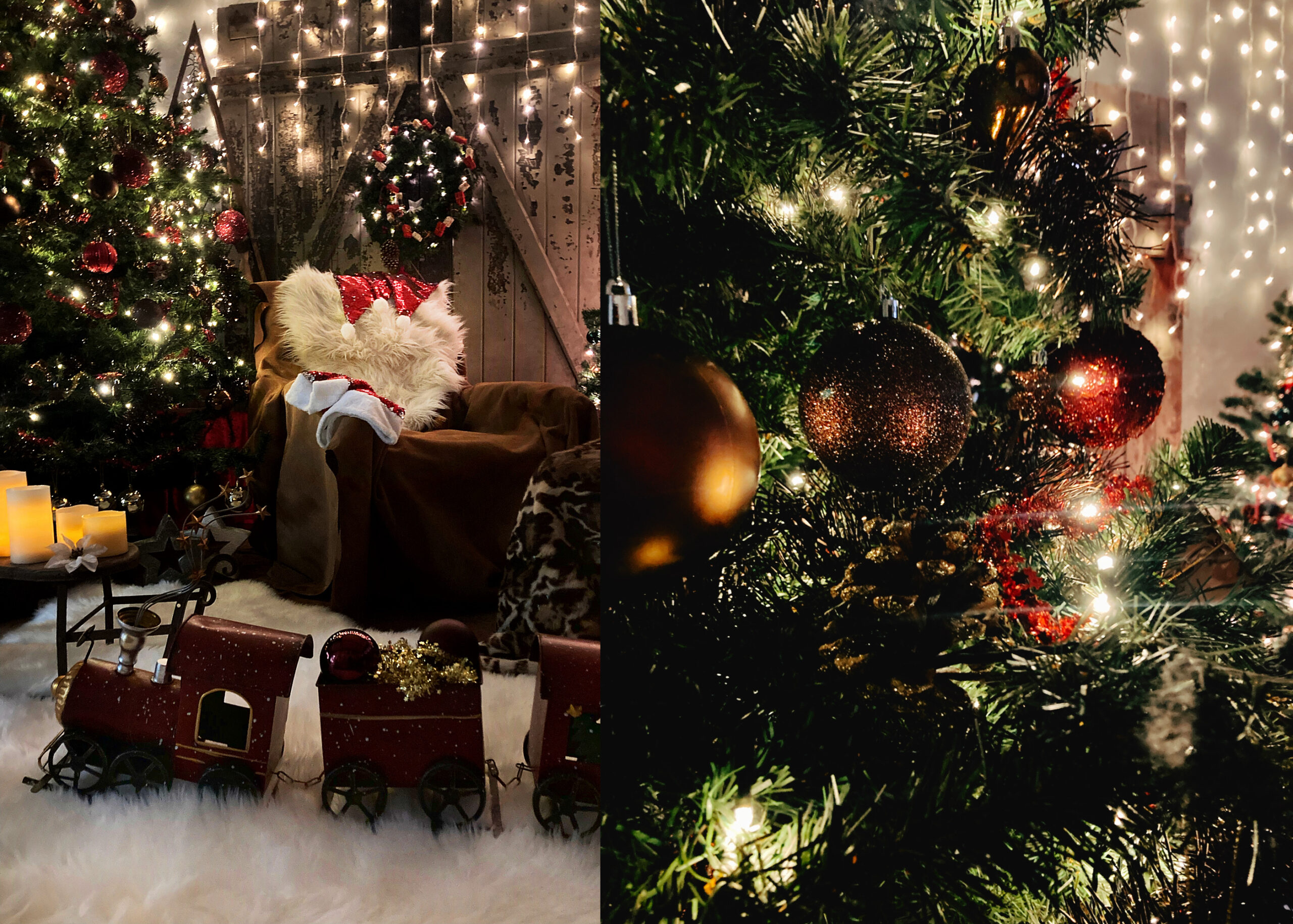 Weihnachts-Set Studiofotografie, festlich, Scheunentor, gemütlich, Weihnachtsstimmung
